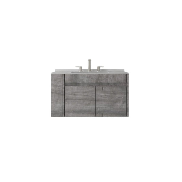 English Elm 30 Inch Floating Bathroom Vanity with Cultured Marble Top Soft Close Door Plywood Grey Granite White B2775S00203