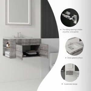 English Elm 30 Inch Floating Bathroom Vanity with Cultured Marble Top Soft Close Door Plywood Grey Granite White B2775S00203
