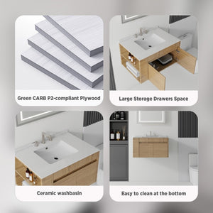 English Elm 30 Inch Floating Bathroom Vanity with Cultured Marble Top Soft Close Door Plywood Oak Granite White B2775S00204