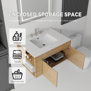 English Elm 30 Inch Floating Bathroom Vanity with Cultured Marble Top Soft Close Door Plywood Oak Granite White B2775S00204