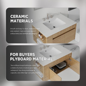 English Elm 30 Inch Floating Bathroom Vanity with Cultured Marble Top Soft Close Door Plywood Oak Granite White B2775S00204