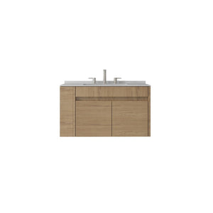English Elm 30 Inch Floating Bathroom Vanity with Cultured Marble Top Soft Close Door Plywood Oak Granite White B2775S00204