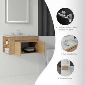 English Elm 30 Inch Floating Bathroom Vanity with Cultured Marble Top Soft Close Door Plywood Oak Granite White B2775S00204