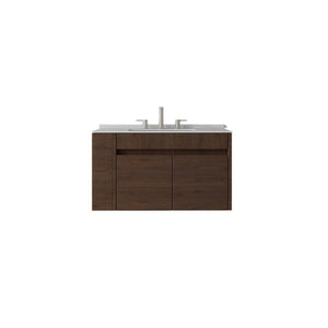 English Elm 30 Inch Floating Bathroom Vanity with Cultured Marble Top Soft Close Door Plywood Brown Granite White B2775S00205