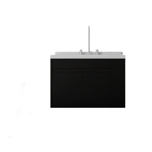 English Elm 30 Inch Wall Mounted Bathroom Vanity with Integrated Sink and Soft Close Plywood Cabinet Black Carrara White B2775S00207
