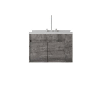 English Elm 30 Inch Wall Mounted Bathroom Vanity with Integrated Sink and Soft Close Plywood Cabinet Grey Carrara White B2775S00208