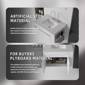 English Elm 30 Inch Wall Mounted Bathroom Vanity with Integrated Sink and Soft Close Plywood Cabinet White Granite White B2775S00211