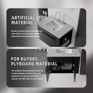English Elm 30 Inch Wall Mounted Bathroom Vanity with Integrated Sink and Soft Close Plywood Cabinet Black Granite White B2775S00212