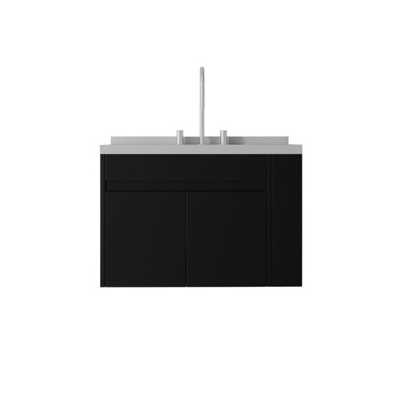 English Elm 30 Inch Wall Mounted Bathroom Vanity with Integrated Sink and Soft Close Plywood Cabinet Black Granite White B2775S00212