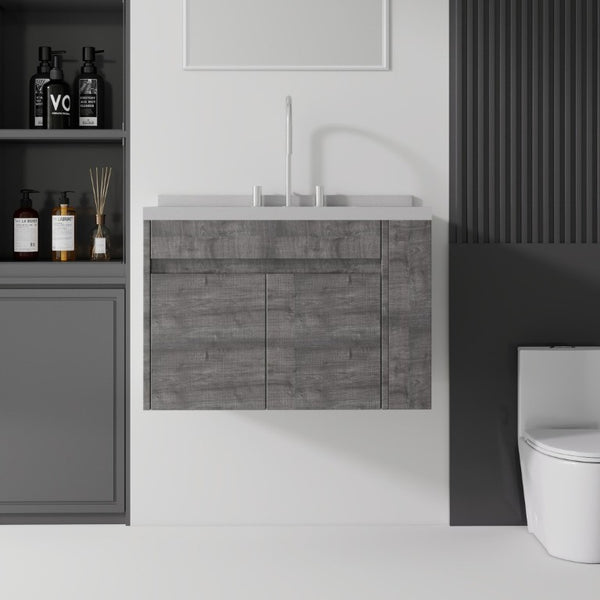 English Elm 30 Inch Wall Mounted Bathroom Vanity with Integrated Sink and Soft Close Plywood Cabinet Grey Granite White B2775S00213