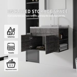 English Elm 30 Inch Wall Mounted Bathroom Vanity with Integrated Sink and Soft Close Plywood Cabinet Grey Granite White B2775S00213
