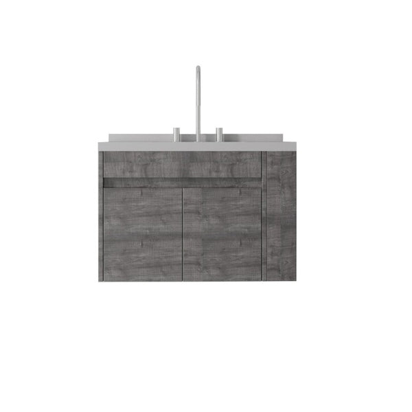 English Elm 30 Inch Wall Mounted Bathroom Vanity with Integrated Sink and Soft Close Plywood Cabinet Grey Granite White B2775S00213