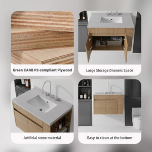 English Elm 30 Inch Wall Mounted Bathroom Vanity with Integrated Sink and Soft Close Plywood Cabinet Oak Granite White B2775S00214