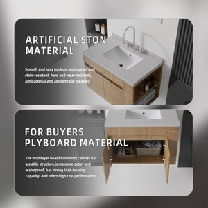 English Elm 30 Inch Wall Mounted Bathroom Vanity with Integrated Sink and Soft Close Plywood Cabinet Oak Granite White B2775S00214