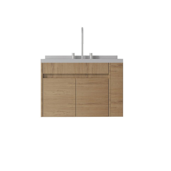 English Elm 30 Inch Wall Mounted Bathroom Vanity with Integrated Sink and Soft Close Plywood Cabinet Oak Granite White B2775S00214