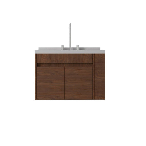 English Elm 30 Inch Wall Mounted Bathroom Vanity with Integrated Sink and Soft Close Plywood Cabinet Brown Granite White B2775S00215