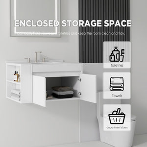 English Elm 36 Inch Floating Bathroom Vanity with Cultured Marble Top Undermount Sink Soft Close White Carrara White B2775S00216