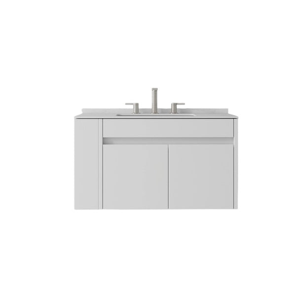 English Elm 36 Inch Floating Bathroom Vanity with Cultured Marble Top Undermount Sink Soft Close White Carrara White B2775S00216