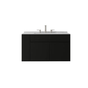 English Elm 36 Inch Floating Bathroom Vanity with Cultured Marble Top Undermount Sink Soft Close Black Carrara White B2775S00217