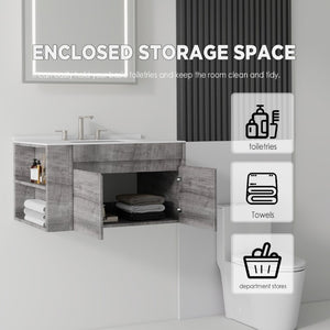 English Elm 36 Inch Floating Bathroom Vanity with Cultured Marble Top Undermount Sink Soft Close Grey Carrara White B2775S00218