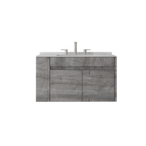 English Elm 36 Inch Floating Bathroom Vanity with Cultured Marble Top Undermount Sink Soft Close Grey Carrara White B2775S00218