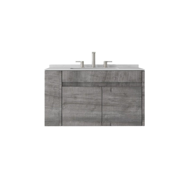 English Elm 36 Inch Floating Bathroom Vanity with Cultured Marble Top Undermount Sink Soft Close Grey Carrara White B2775S00218