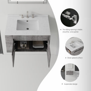 English Elm 36 Inch Floating Bathroom Vanity with Cultured Marble Top Undermount Sink Soft Close Grey Carrara White B2775S00218