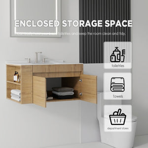 English Elm 36 Inch Floating Bathroom Vanity with Cultured Marble Top Undermount Sink Soft Close Oak Carrara White B2775S00219