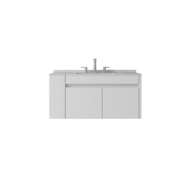 English Elm 36 Inch Floating Bathroom Vanity with Cultured Marble Top Undermount Sink Soft Close White Granite White B2775S00221