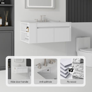 English Elm 36 Inch Floating Bathroom Vanity with Cultured Marble Top Undermount Sink Soft Close White Granite White B2775S00221