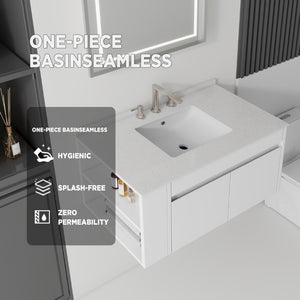 English Elm 36 Inch Floating Bathroom Vanity with Cultured Marble Top Undermount Sink Soft Close White Granite White B2775S00221
