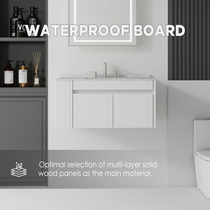 English Elm 36 Inch Floating Bathroom Vanity with Cultured Marble Top Undermount Sink Soft Close White Granite White B2775S00221