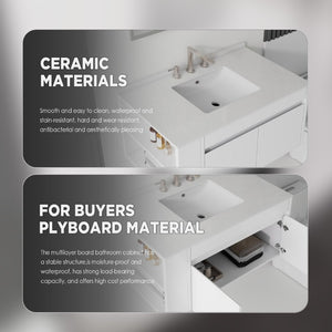 English Elm 36 Inch Floating Bathroom Vanity with Cultured Marble Top Undermount Sink Soft Close White Granite White B2775S00221