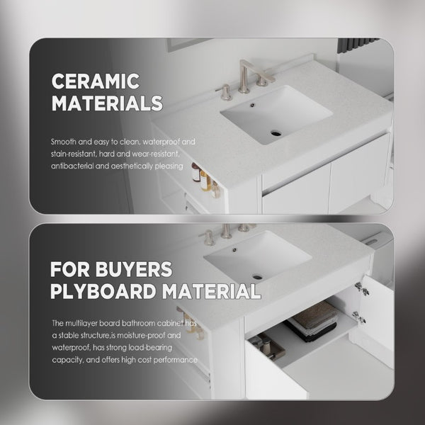 English Elm 36 Inch Floating Bathroom Vanity with Cultured Marble Top Undermount Sink Soft Close White Granite White B2775S00221