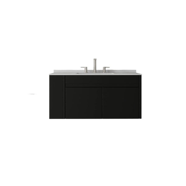 English Elm 36 Inch Floating Bathroom Vanity with Cultured Marble Top Undermount Sink Soft Close Black Granite White B2775S00222