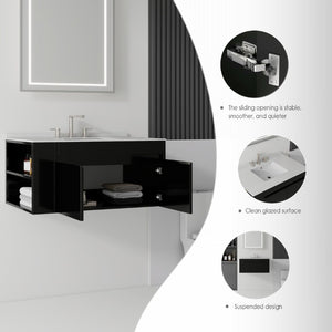 English Elm 36 Inch Floating Bathroom Vanity with Cultured Marble Top Undermount Sink Soft Close Black Granite White B2775S00222