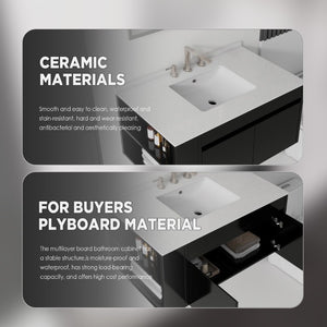 English Elm 36 Inch Floating Bathroom Vanity with Cultured Marble Top Undermount Sink Soft Close Black Granite White B2775S00222