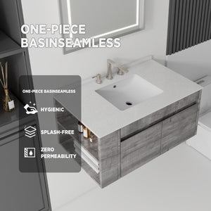 English Elm 36 Inch Floating Bathroom Vanity with Cultured Marble Top Undermount Sink Soft Close Grey Granite White B2775S00223