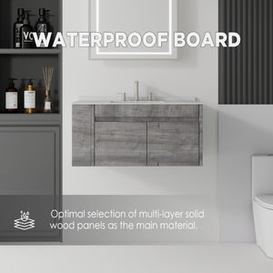 English Elm 36 Inch Floating Bathroom Vanity with Cultured Marble Top Undermount Sink Soft Close Grey Granite White B2775S00223