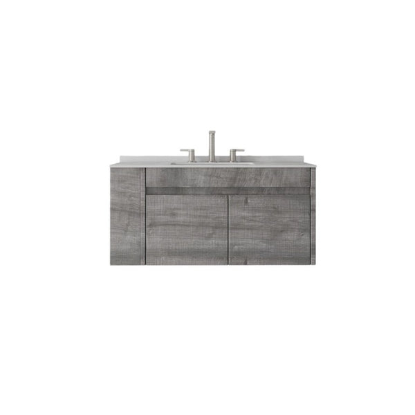 English Elm 36 Inch Floating Bathroom Vanity with Cultured Marble Top Undermount Sink Soft Close Grey Granite White B2775S00223