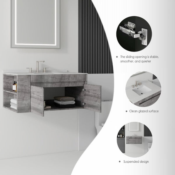 English Elm 36 Inch Floating Bathroom Vanity with Cultured Marble Top Undermount Sink Soft Close Grey Granite White B2775S00223