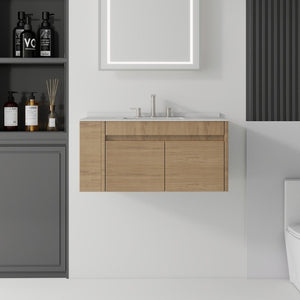 English Elm 36 Inch Floating Bathroom Vanity with Cultured Marble Top Undermount Sink Soft Close Oak Granite White B2775S00224