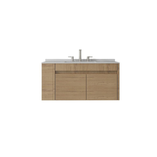 English Elm 36 Inch Floating Bathroom Vanity with Cultured Marble Top Undermount Sink Soft Close Oak Granite White B2775S00224