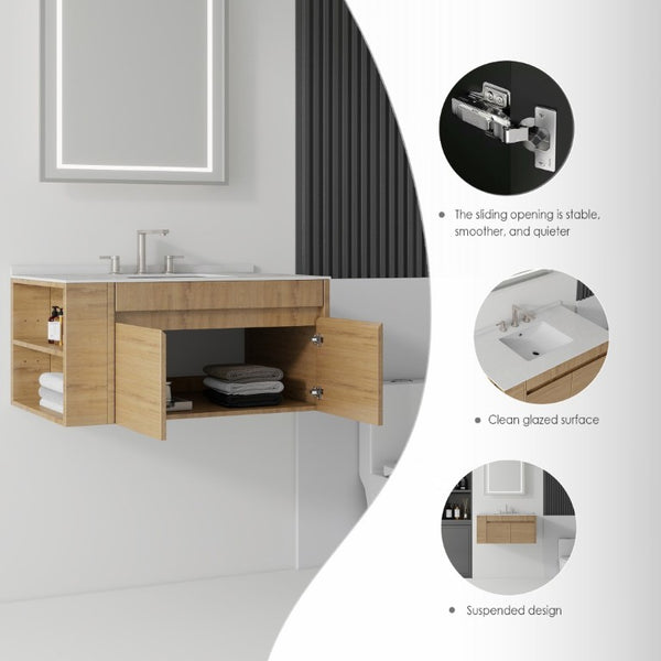 English Elm 36 Inch Floating Bathroom Vanity with Cultured Marble Top Undermount Sink Soft Close Oak Granite White B2775S00224