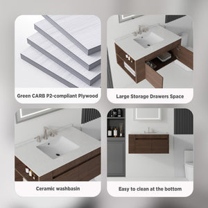 English Elm 36 Inch Floating Bathroom Vanity with Cultured Marble Top Undermount Sink Soft Close Brown Granite White B2775S00225