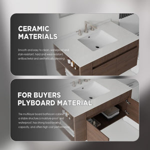 English Elm 36 Inch Floating Bathroom Vanity with Cultured Marble Top Undermount Sink Soft Close Brown Granite White B2775S00225