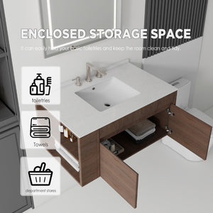 English Elm 36 Inch Floating Bathroom Vanity with Cultured Marble Top Undermount Sink Soft Close Brown Granite White B2775S00225