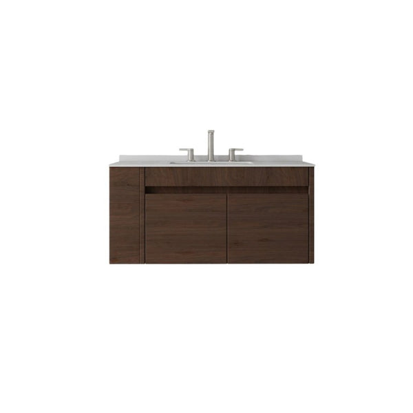 English Elm 36 Inch Floating Bathroom Vanity with Cultured Marble Top Undermount Sink Soft Close Brown Granite White B2775S00225