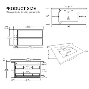 English Elm 36 Inch Floating Bathroom Vanity with Cultured Marble Top Undermount Sink Soft Close Brown Granite White B2775S00225