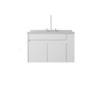 English Elm 36 Inch Floating Bathroom Vanity Plywood Cabinet Cultured Marble Undermount Sink White Carrara White B2775S00226